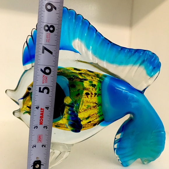 Hand Blown Art Glass Blue Green Yellow Saltwater Fish Paperweight Murano Style - Picture 11 of 11